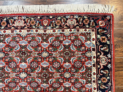 Indo Persian Rug 3x5, Red and Navy Blue, Wool Vintage Handmade Small Carpet 3 x 5 ft, Herati Pattern, Bidjar Rug