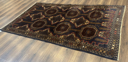 Afghan Balouch Rug Navy Blue 4x6 Handwoven Handmade Contemporary Wool Accent