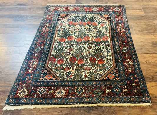 Persian Tribal Rug 3x5 Handmade Floral Roses Zanjan Antique Carpet