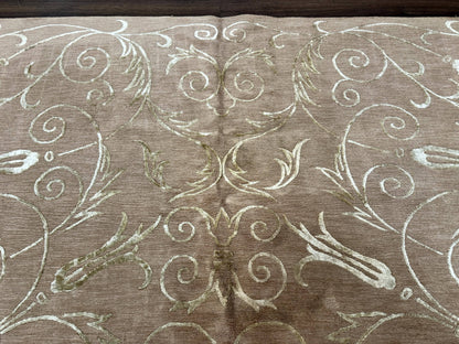 Tibetan Rug Hand Knotted Wool Silk 9x12 Beige Modern Handmade Carpet