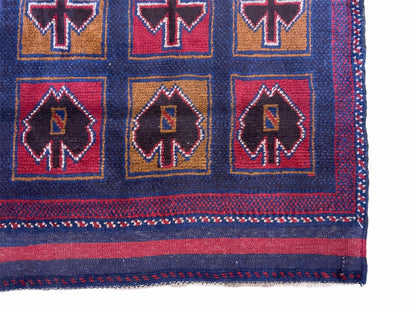 Balouchi Afghan Rug Vintage Handmade Tribal Wool 3x5 Blue Red