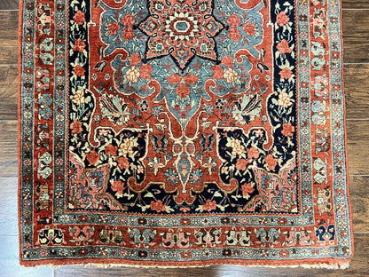Persian Bidjar Rug 4x5 Hand Knotted Wool Carpet Red And Blue Antique