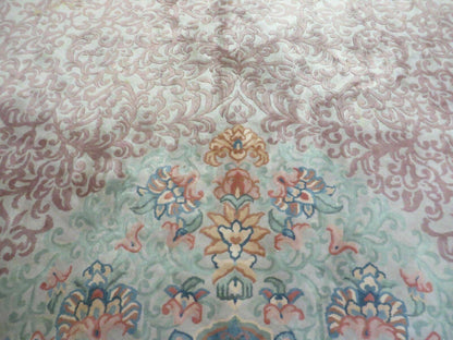 Vintage Handmade Chinese Wool Rug Floral Design 9 by 12 Feet