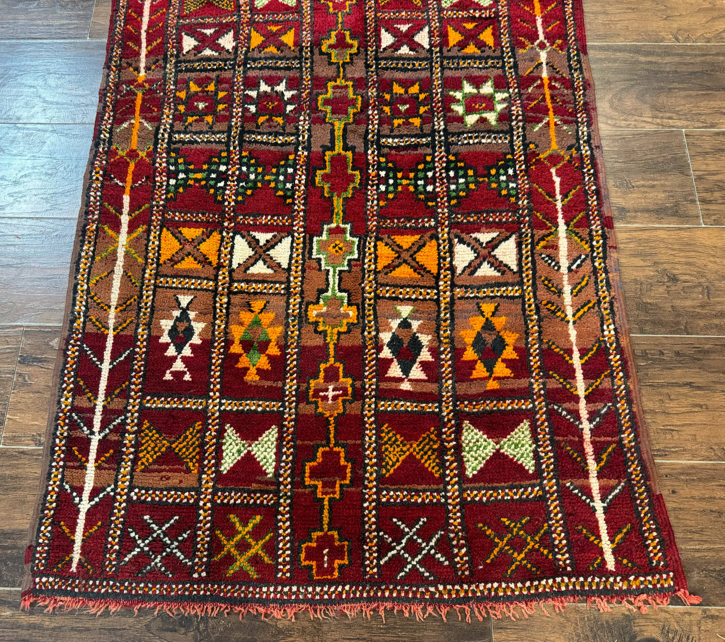Moroccan Berber Rug Tribal 3x5 Geometric Wool Area Rug Red Orange Brown