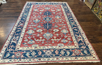 Turkish Flatweave Rug Heriz Design 6x9 Vintage Handknotted Wool Red Blue