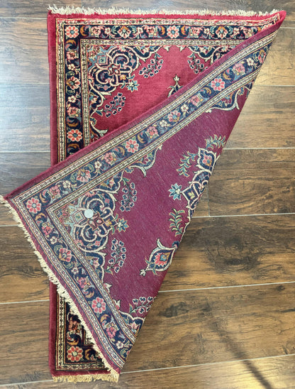Persian Kashan Rug 2x3 Small Handmade Vintage Wool Semi Antique Carpet Red Navy