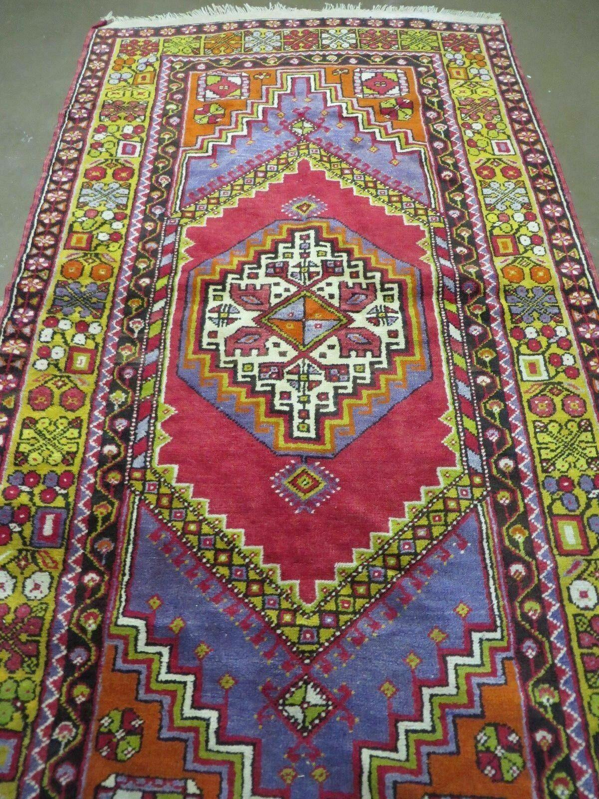 Antique Turkish Oushak Wool Rug Hand Made Open Field Medallion 3 Ft 9 In By 6 Ft 8 In