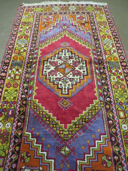 Antique Turkish Oushak Wool Rug Hand Made Open Field Medallion 3 Ft 9 In By 6 Ft 8 In