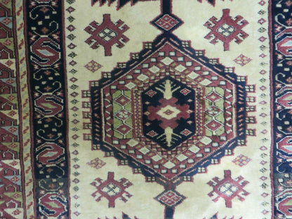 Vintage Turkish Geometric Wool Rug Handmade 1960s 41x51 Allover Pattern