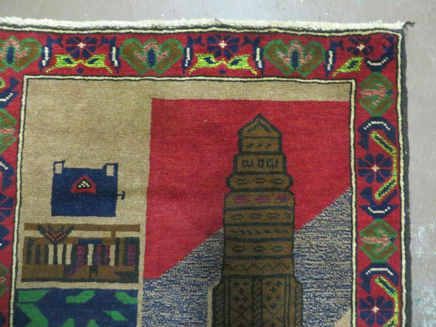 Afghan Balouch Pictorial Wool Rug Handmade Vintage Tribal 33 By 51 Inches