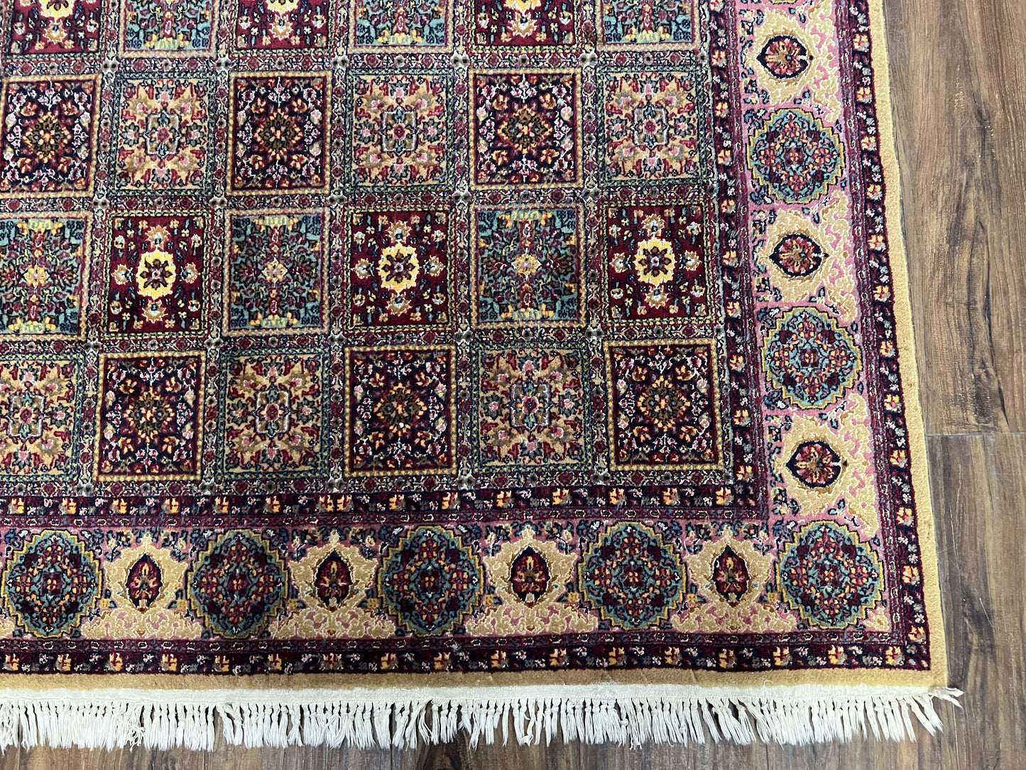 Indo Persian Silk Rug 4x6 Hand Knotted Panel Design Vintage Oriental Carpet