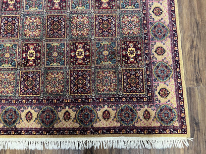 Indo Persian Silk Rug 4x6 Hand Knotted Panel Design Vintage Oriental Carpet