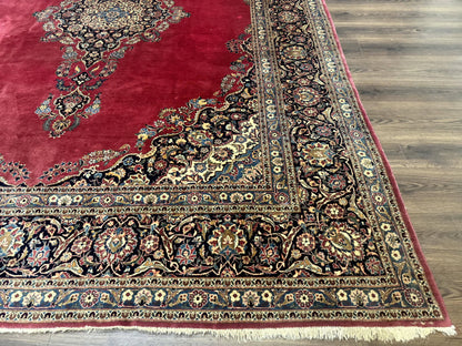 Persian Kashan Rug 9x12, Traditional, Semi Open Field, Red, Signed By Master Weaver, Antique Rug