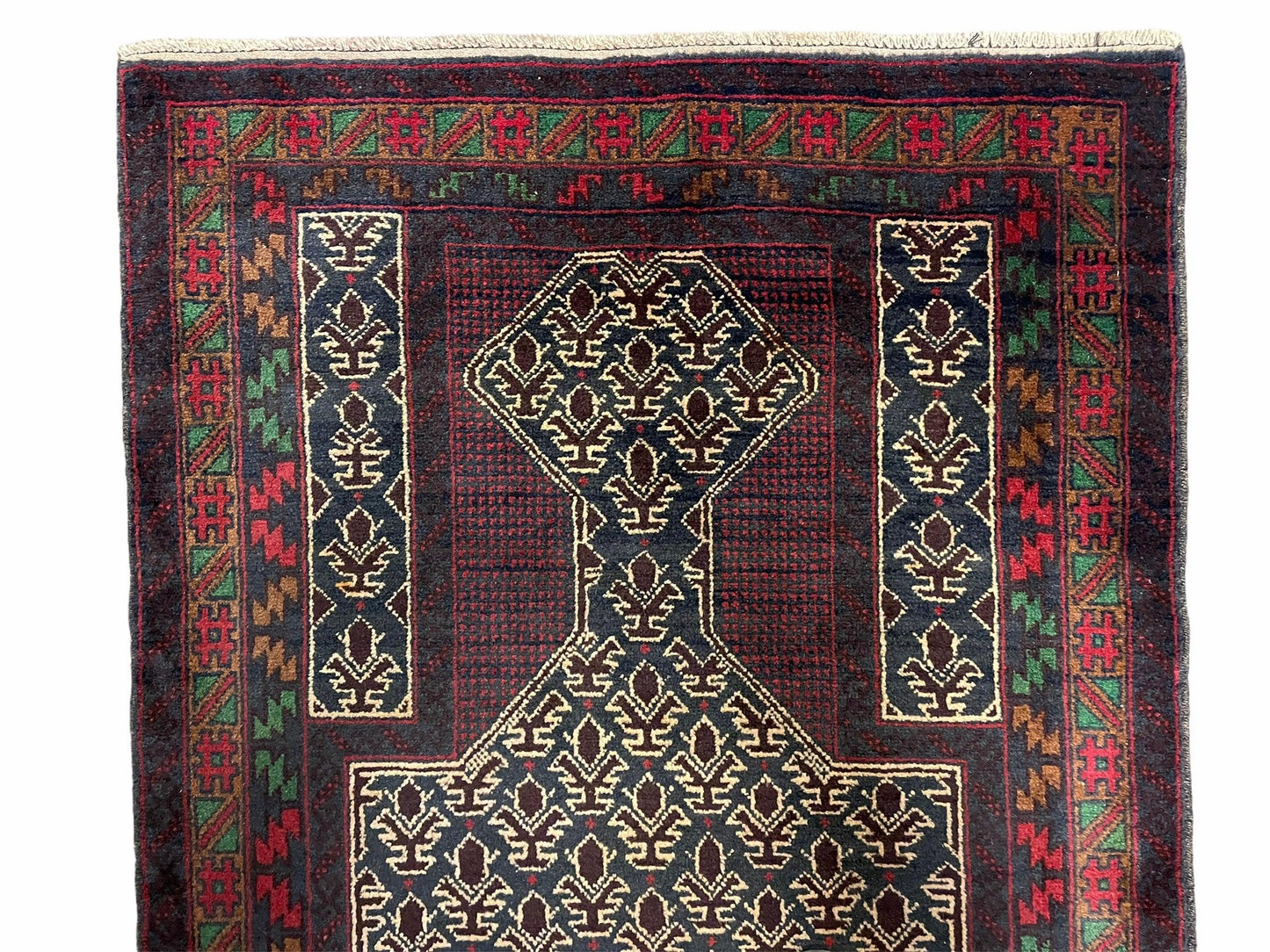 New Vintage Handmade Wool Balouch Turkoman Prayer Rug 3x5 Veggie Dyes