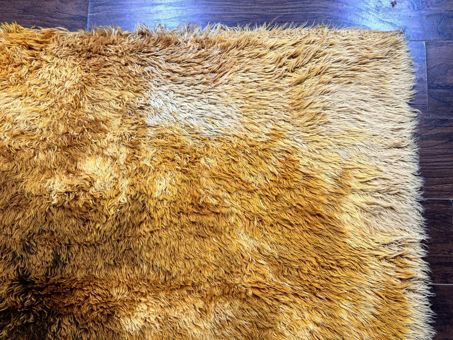 Rya Shag Rug Vintage 4.6 X 6 Yellow Mid Century Carpet For Living Room