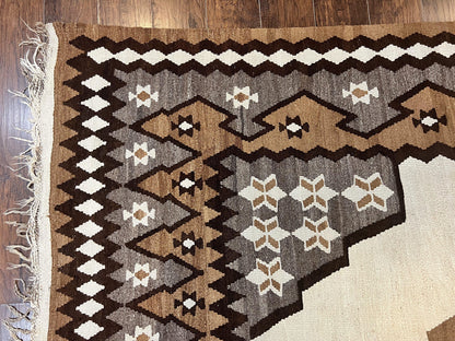 Antique Persian Fars Kilim Rug 8x11, Wool, Boho Tribal Persian Shiraz Flatweave Carpet, Semi Open Field, Geometric, Handmade, Vintage Semi Antique