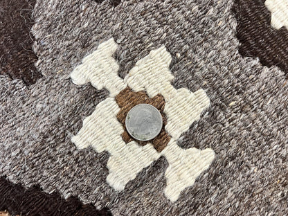 Antique Persian Fars Kilim Rug 8x11, Wool, Boho Tribal Persian Shiraz Flatweave Carpet, Semi Open Field, Geometric, Handmade, Vintage Semi Antique