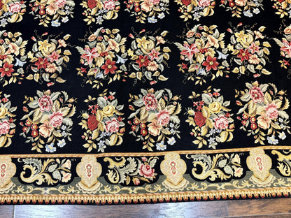 Palace Size Needlepoint Rug 12x16 Handmade Wool Floral Panel Black and Colorful
