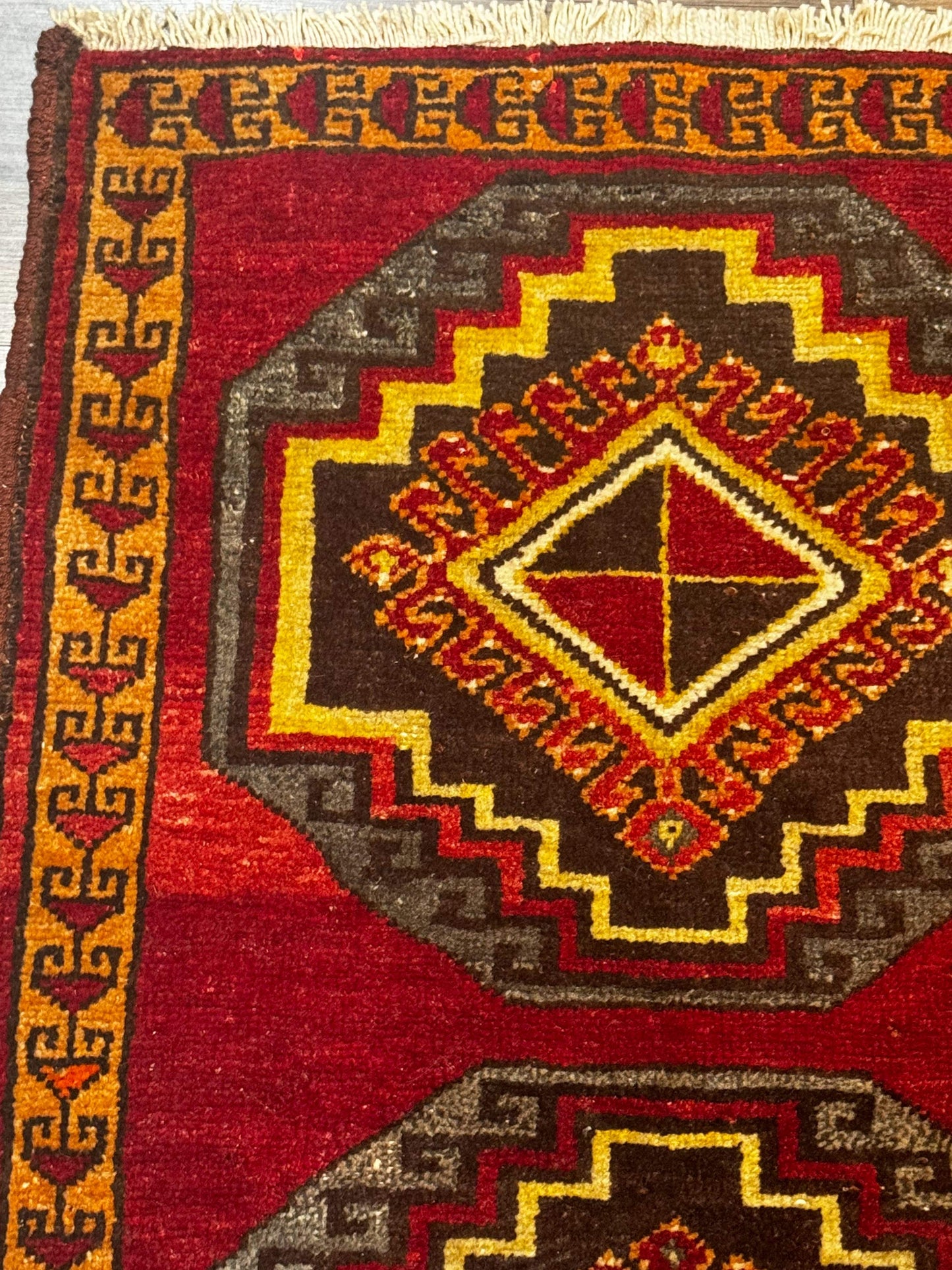Turkish Yastik Rug 2x3 Antique Red Wool With Double Medallions Geometric Design
