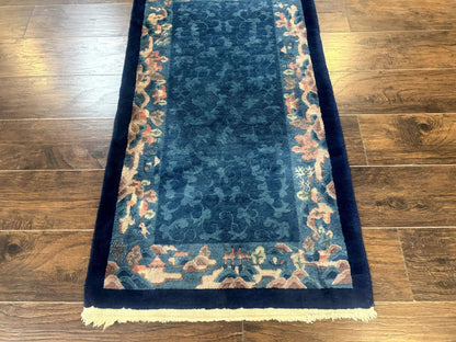 Blue Chinese Wool Rug Hand Knotted Peking Area Rug Semi Antique 2.5 x 4