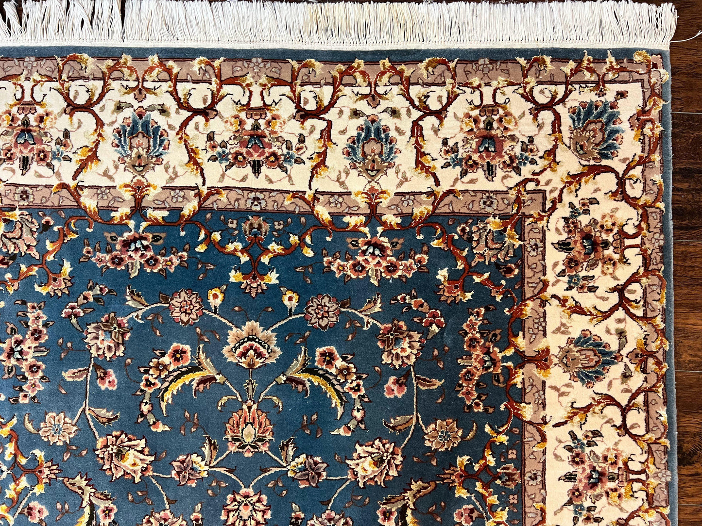 Sino Persian Rug 4x6, Very Fine Oriental Carpet, Handmade Rug 4 x 6, Floral Allover Vintage Traditional Wool & Silk Highlights, 200 KPSI