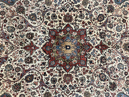 Persian Sarouk Rug 8x12 Hand Knotted Wool Antique Carpet With Cream Red Floral Medallion