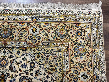 Antique Silk Persian Kashan Rug 4 Ft 6 In By 7 Ft 2 In Ivory Field With Floral Motifs
