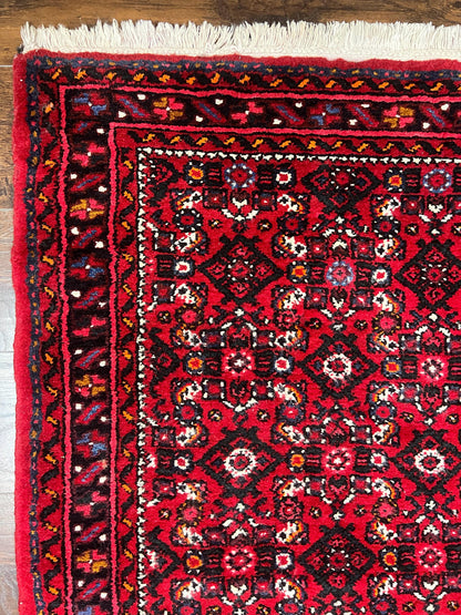 Persian Runner Rug 3 x 16, Wool Handmade Long Antique Hamadan Oriental Rug for Hallway, Red Tribal Rug, Allover Pattern, 3x16 Runner Rug