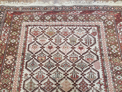 Antique Shirvan Rug 4x6 Dagestan Wool Hand Knotted Soft Red Ivory Oriental Carpet