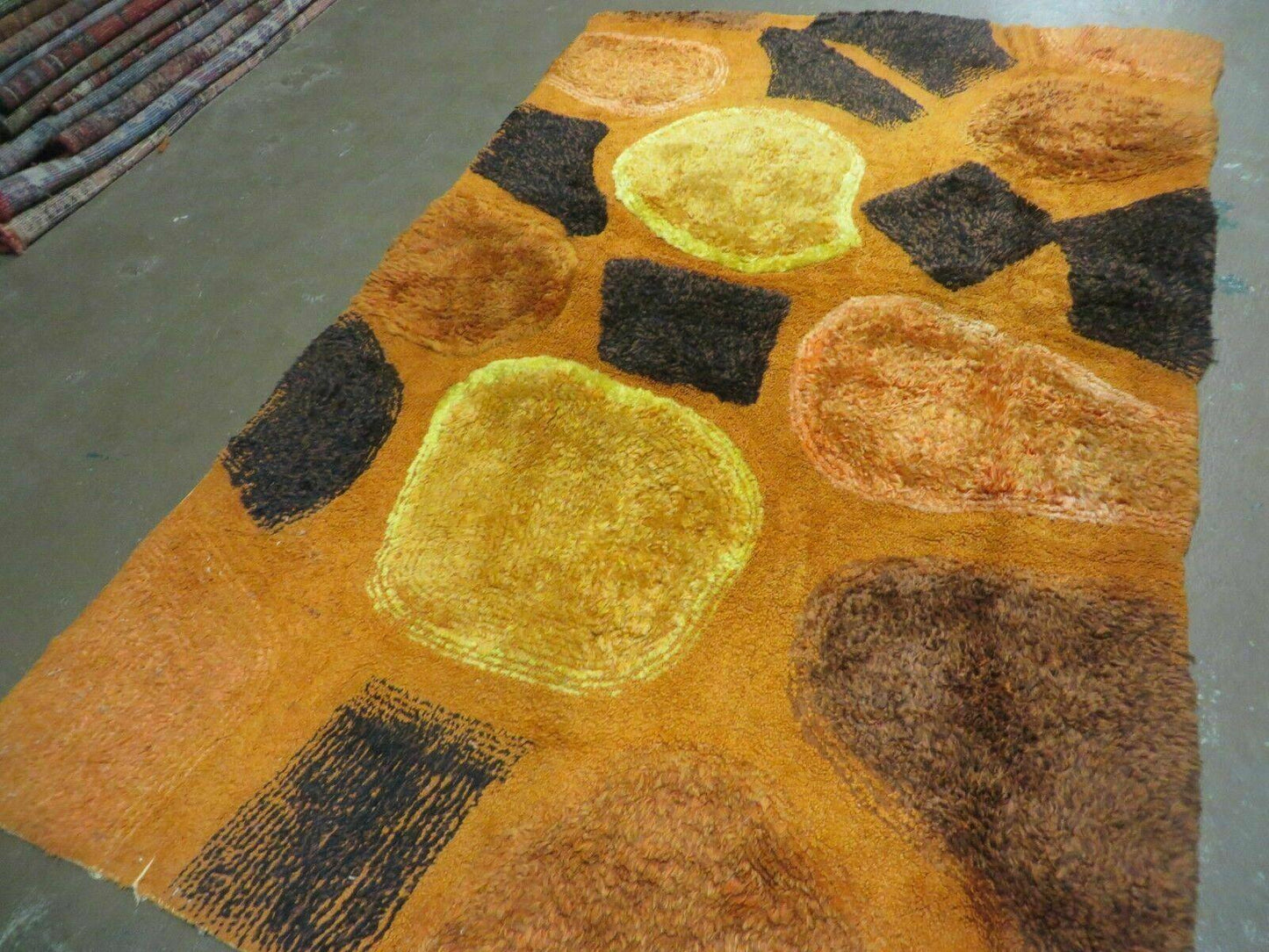 Handmade Wool Hooked Rug Abstract Modern Design 44 By 70 Inches From 1970s