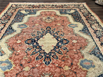Antique Persian Sarouk Rug 9x12 With Boteh Paisley Medallion Navy Border