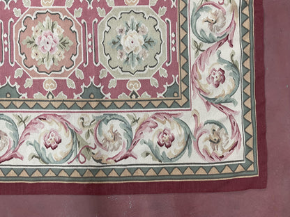Square Aubusson Rug 9x9, Panel Design, European French English Carpet, Wool