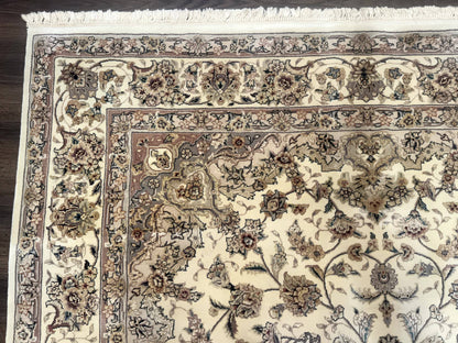 Sino Persian Rug 6x9 Floral Medallion Ivory And Taupe Wool Silk Highlights