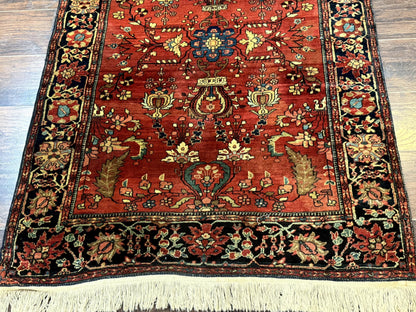 Persian Sarouk Rug Antique Farahan Style 3ft6in x 5ft Red Floral Traditional Wool 210 KPSI