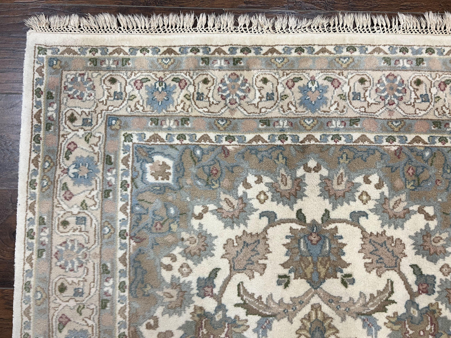 Indo Persian Rug 4x6 Floral Medallion Handmade Wool Beige Vintage Carpet