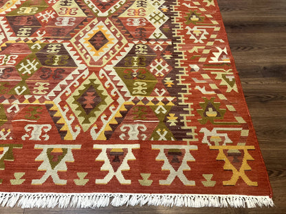 Turkish Kilim Rug 8x10 Geometric Design Handwoven Wool Carpet