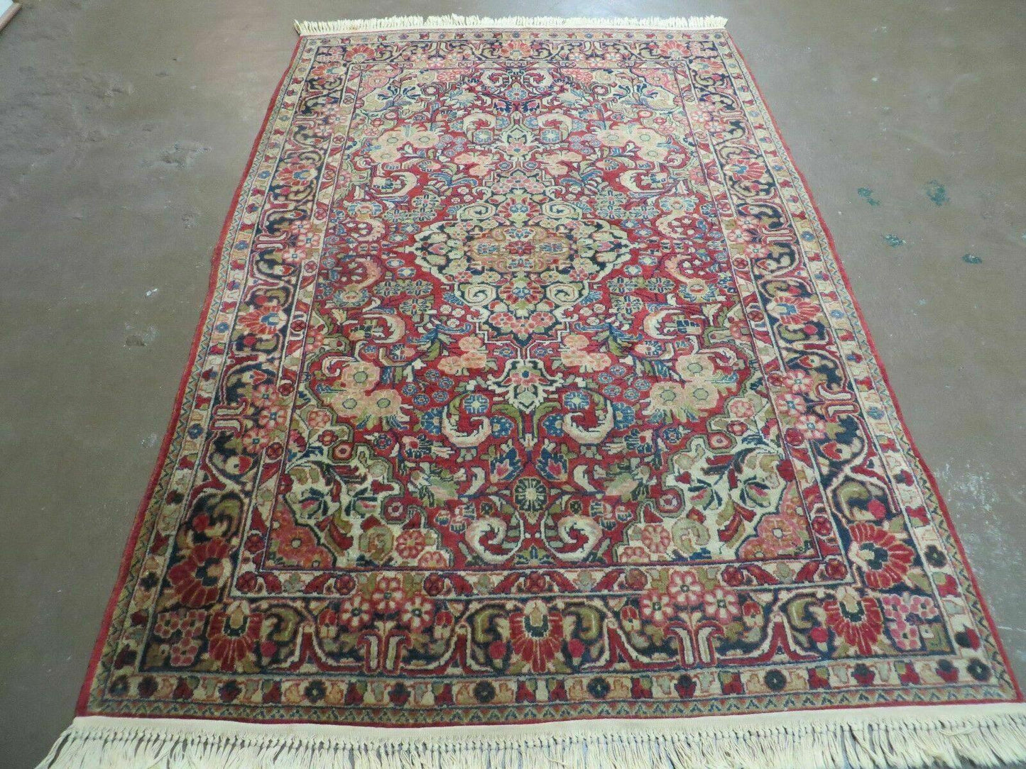 Persian Sarouk Rug 4.6 x 5, Red, Semi Antique, Floral