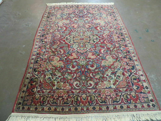 Persian Sarouk Rug 4.6 x 5, Red, Semi Antique, Floral