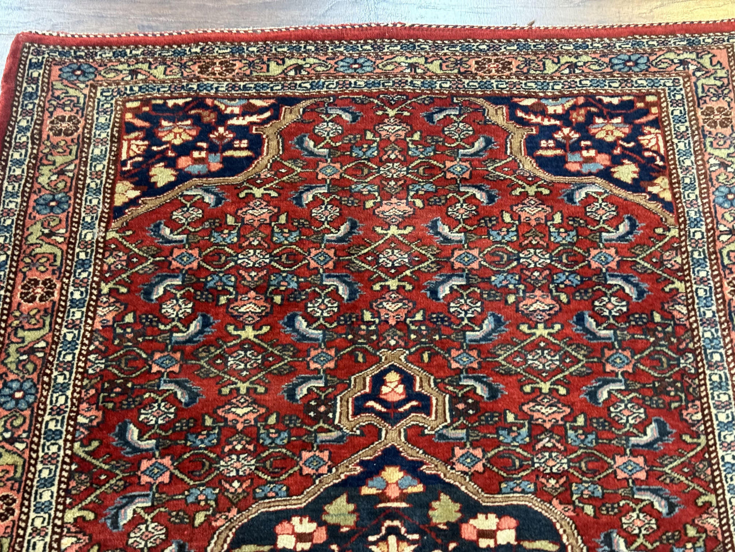 Persian Bidjar Rug 2.7 x 4, Red and Navy Blue, Small Persian Area Rug, Semi Antique