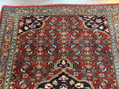 Persian Bidjar Rug 2.7 x 4, Red and Navy Blue, Small Persian Area Rug, Semi Antique