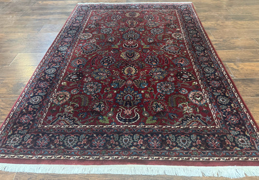 Indo Persian Rug 5x7 Vintage Floral Carpet Burgundy Navy Blue Handmade Wool