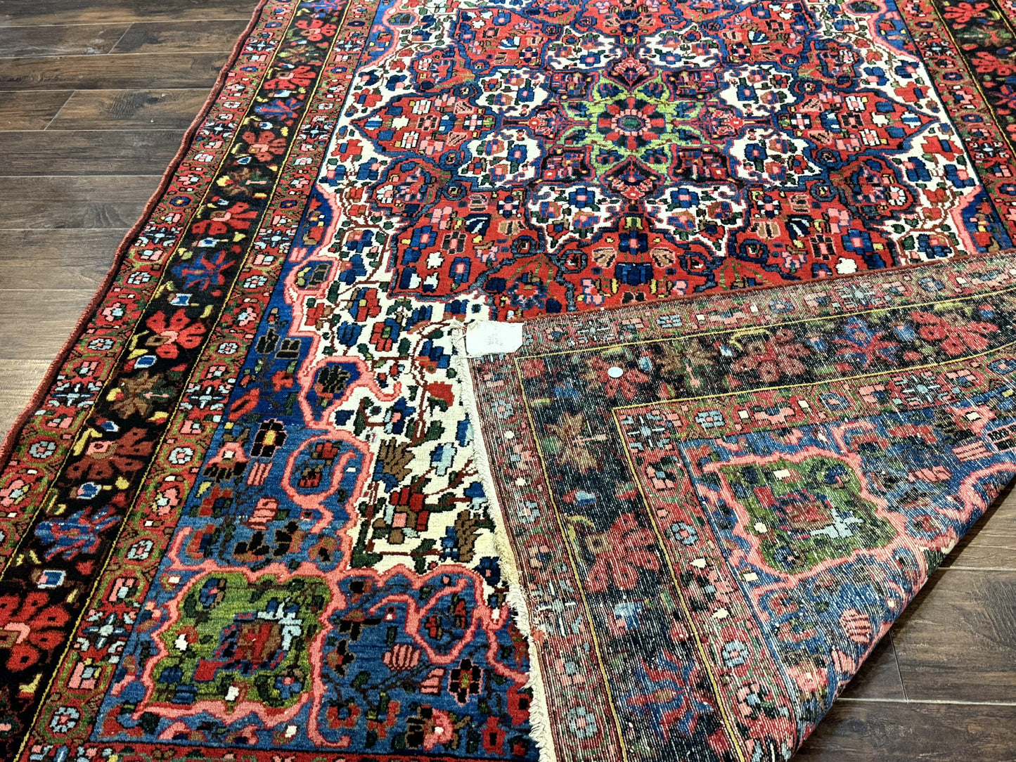 Persian Bakhtiari Rug 7x10, Antique Persian Carpet, Colorful, Great Colors, Ivory Red Blue, Rare Tribal Rug