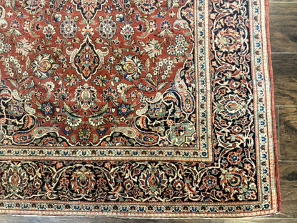 Persian Kashan Rug 4x7 Vintage Red Floral Medallion Handwoven Wool