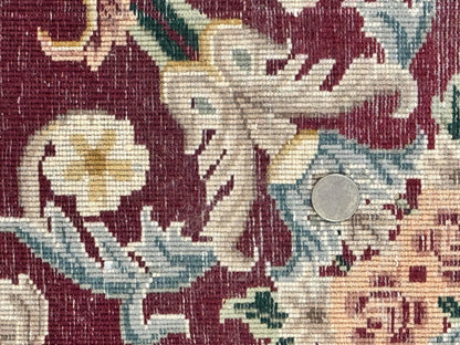 Aubusson Rug 9x12 Hand Knotted Wool Vintage European Design Dark Green Elegant Carpet