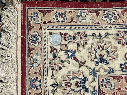 Persian Nain Rug Super Fine Hand Knotted Wool Silk Accents Navy Blue Ivory 3.6 X 5.4