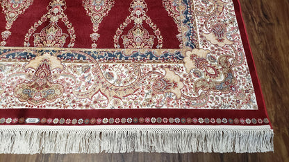 Dark Red Silk Carpet 5.3 x 7.6 ft, 5x8 Silk Rug, New Turkish Silk Carpet, Mint Condition, Beige & Red Area Rug, Bamboo Silk, High Quality