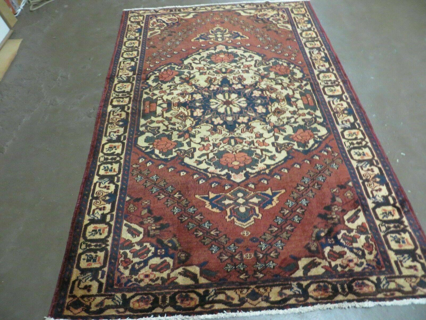 Antique Turkish Medallion Wool Rug Handmade 4x7 Vegetable Dye