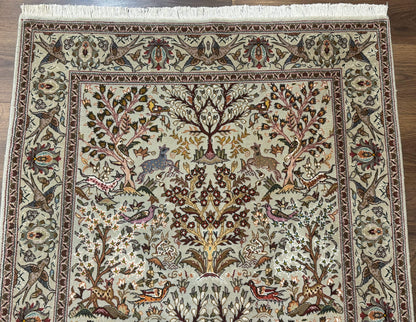 Persian Tabriz Rug 3x5 Tree Of Life With Birds And Animals Wool Silk Highlights