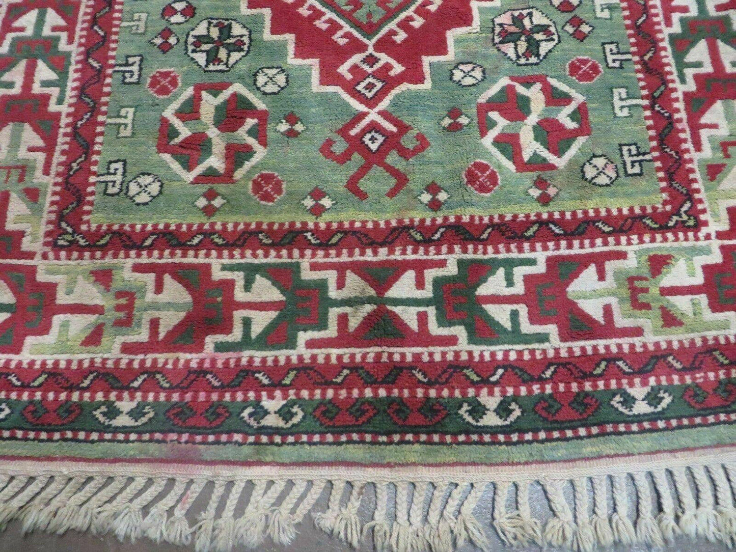 Kazak Rug Vintage Handmade Turkish Wool Rug 4x6 Fringed Carpet
