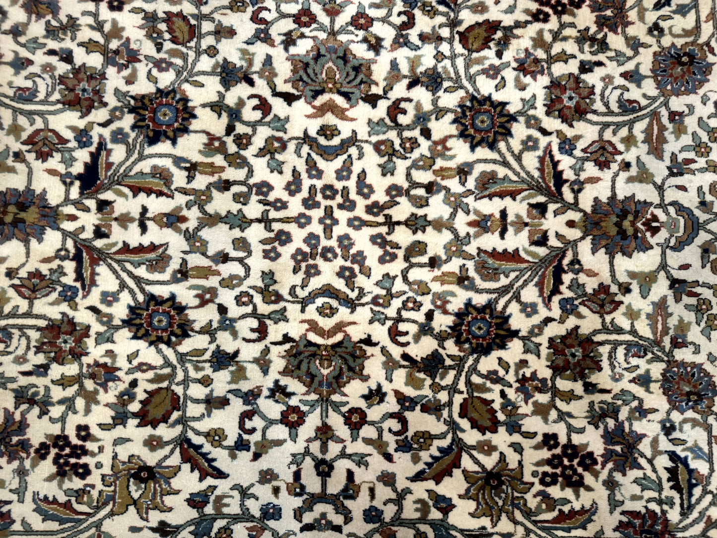 Indo Persian Rug 9x12, Ivory and Red, Traditional Wool Oriental Carpet